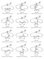 Silver adjustable chain ring options with Arabic letter charms and size arrows