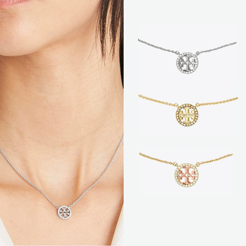 Tory Burch Diamond-Set Metal Pendant Necklace
