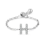 S925 sterling silver adjustable initial ring with chain band and full-pavé letter H