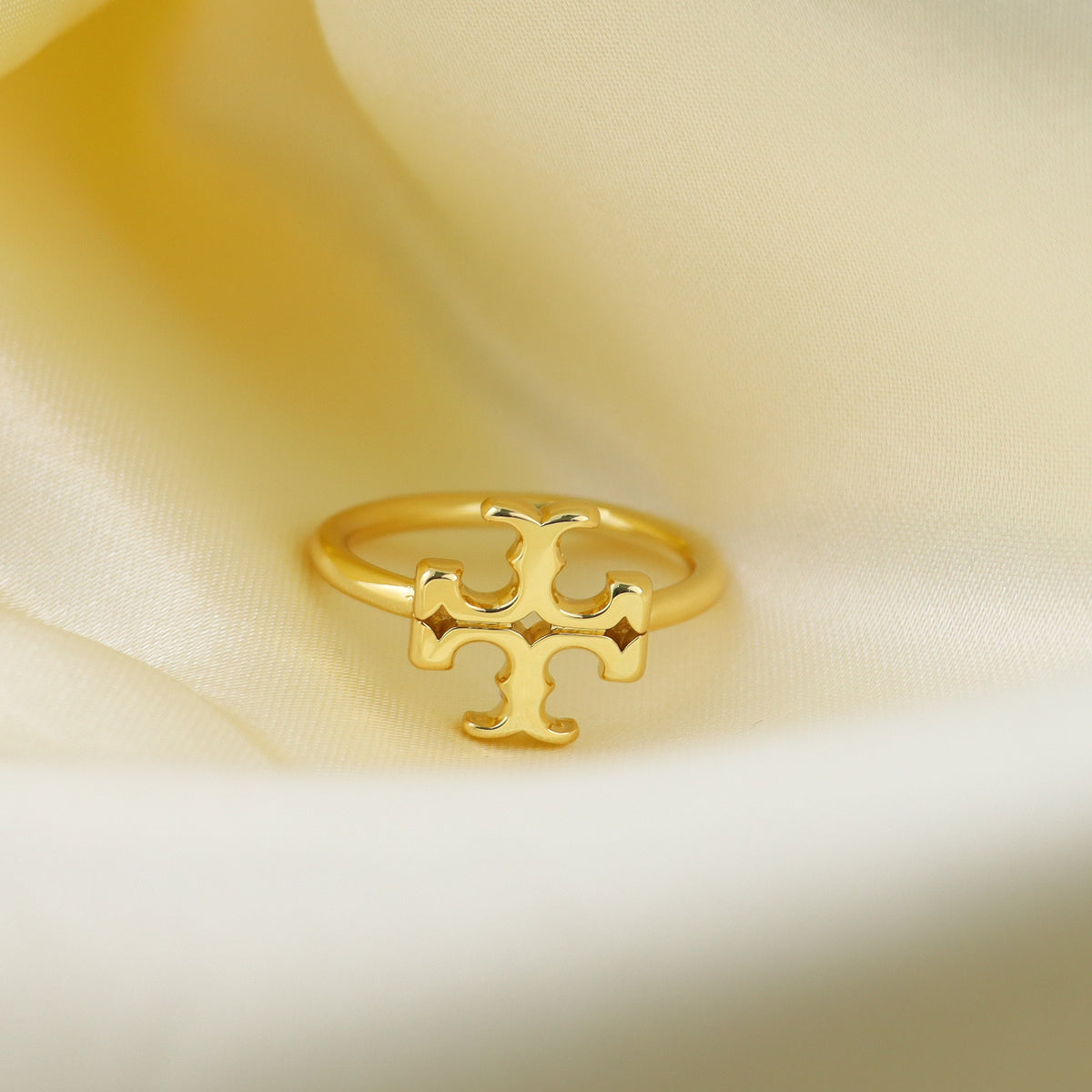 Gold-tone Tory Burch logo ring with openwork cross emblem