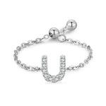 Sterling silver charm bracelet with pavé letter U initial and round toggle clasp