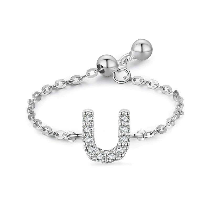 Sterling silver charm bracelet with pavé letter U initial and round toggle clasp