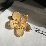 Cherry blossom enamel metal brooch, pale yellow petals with sparkling crystal details