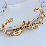 Logo hoop earrings, gold chain with stud posts and back clasps