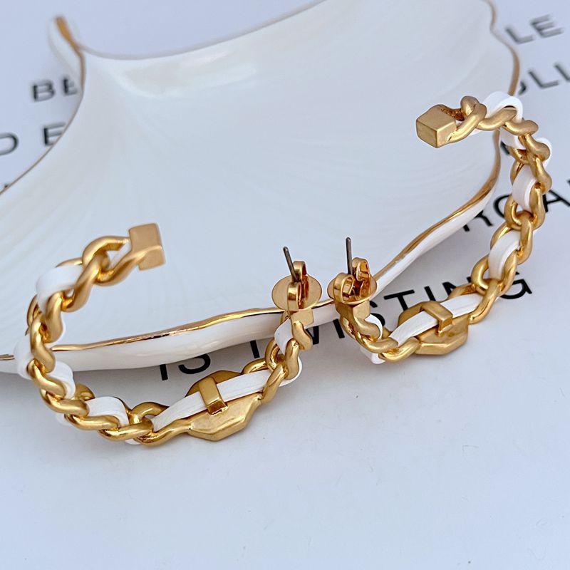 Logo hoop earrings, gold chain with stud posts and back clasps