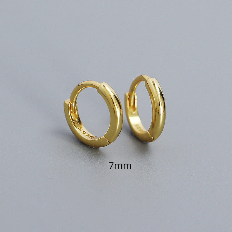 S925光滑圆环耳环，金色7mm，极简叠戴