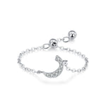 Sterling silver adjustable chain bracelet with Arabic letter charm in clear stones, curved arc