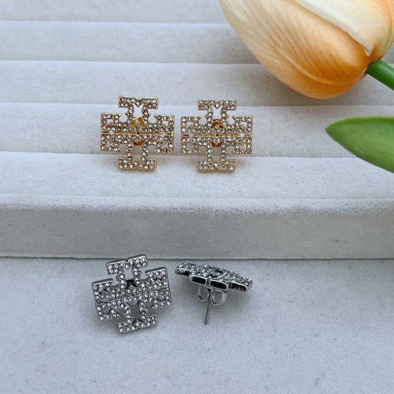 Tory Burch Classic Logo Diamond Stud Earrings