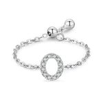 Adjustable sterling silver bracelet with pavé O-shaped initial charm and chain links