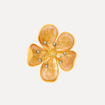Cherry blossom enamel metal brooch, pale yellow petals with diamond-like stones