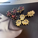 Cactus-cut sparkling glass diamond ear clips in dark red with gold-tone settings