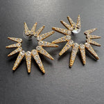 Gold White diamond starburst sunflower earrings with clear rhinestone sparkle