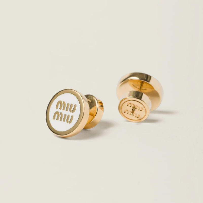 Miu Miu Classic Round Enamel Gold-Plated Stud Earrings