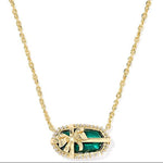 Elisa bow pendant necklace with teal center, gold chain and pavé accents