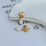 Gold-tone logo stud-to-drop earrings with white freshwater pearl