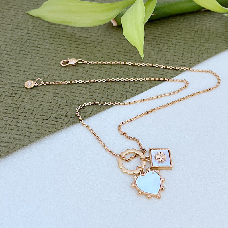 Tory Burch Natural Mother-of-Pearl Heart Square Metal Pendant Necklace