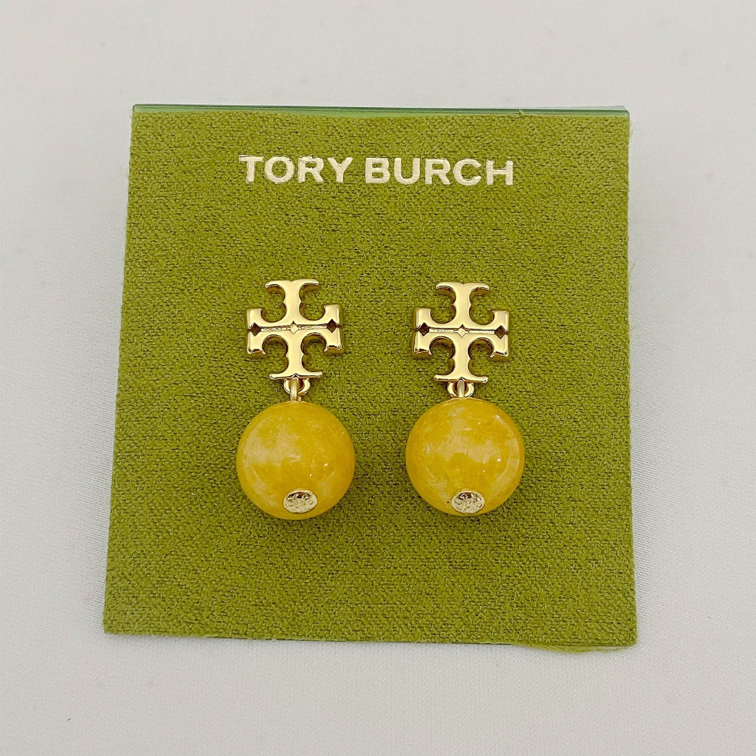 Tory Burch Fresh Sweet Agate Bead Metal Pendant Earrings