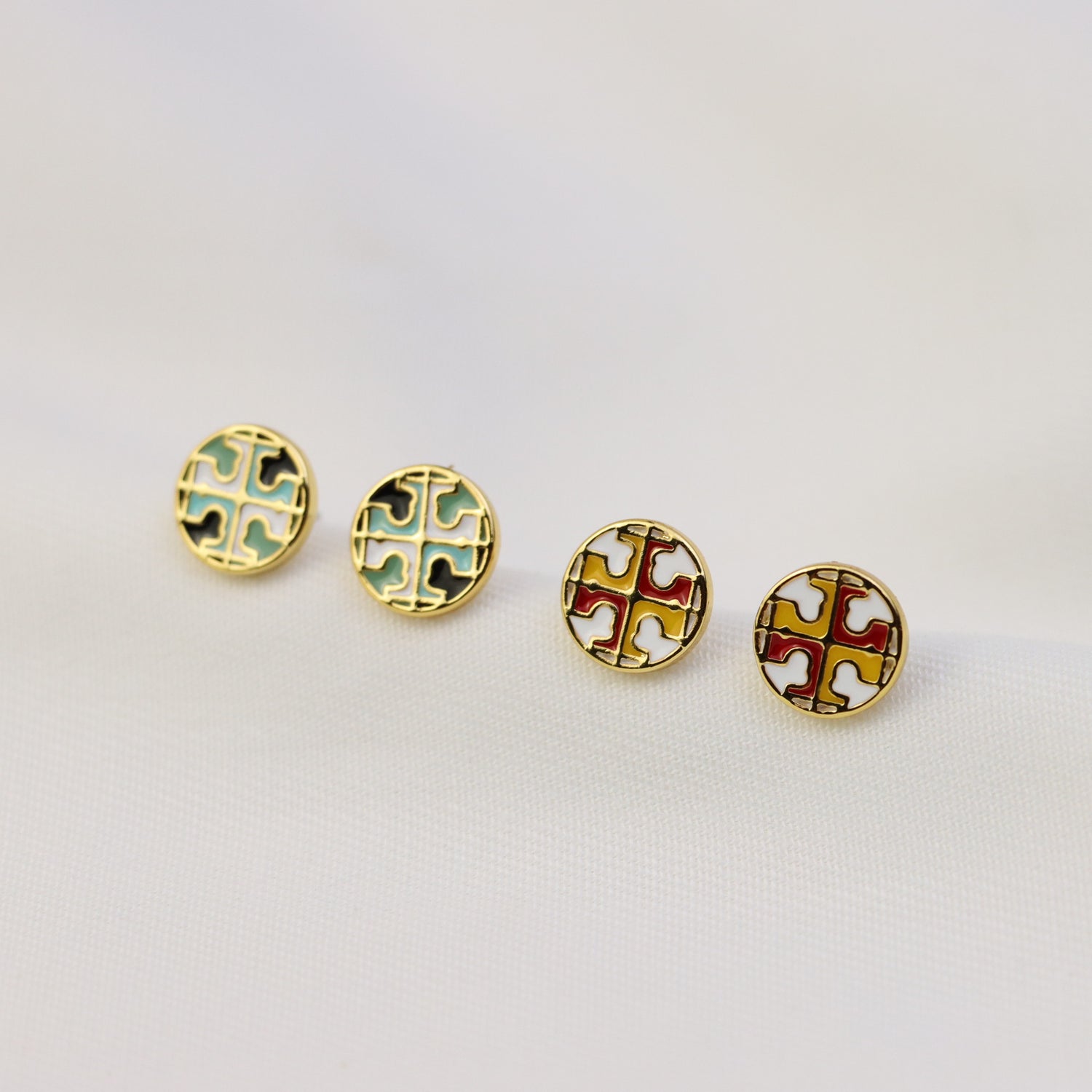Tory Burch Classic Two-Tone Enamel Stud Earrings