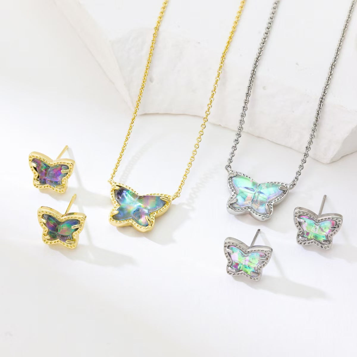 Kendra Scott AB Stained Glass Butterfly Necklace and Earrings