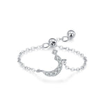 Sterling silver adjustable chain bracelet with Arabic letter charm in clear stones, crescent shape