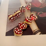 Sweet Vintage Heart Drop Earrings, rote Strass-Herzen mit goldfarbenen Fassungen