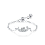 Silver adjustable chain ring with Arabic letter charm, pavé arc and bead ends