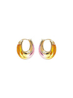 Ombré resin U-shaped hoop earrings, gold-tone metal with orange, pink and purple gradient