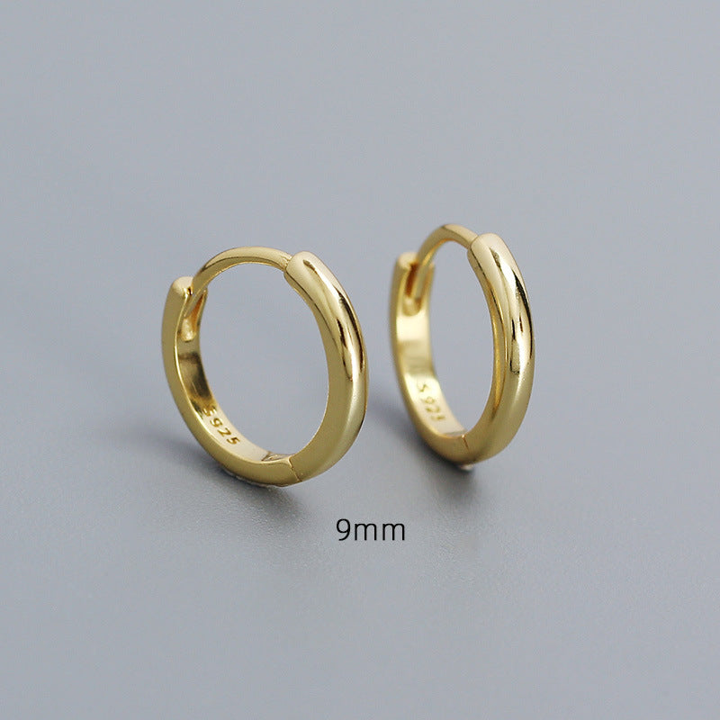 S925光滑圆环耳环，金色9mm，极简叠戴