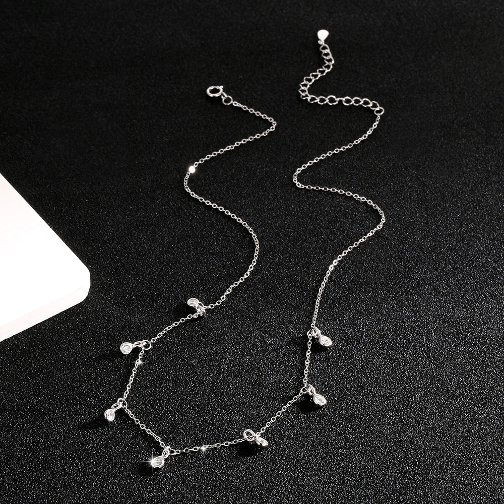 Silver-tone S925 geometric teardrop zircon necklace with linked chain and dangling stones