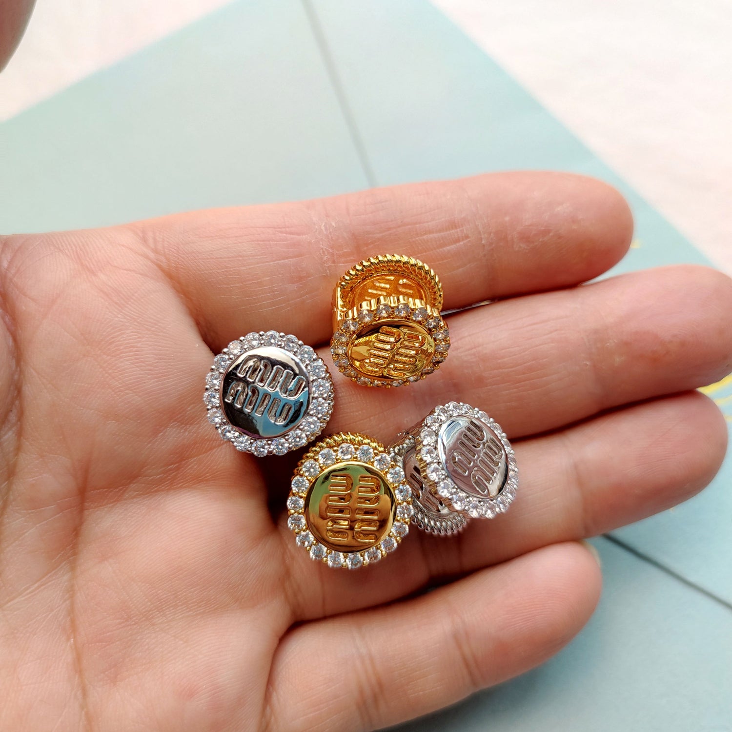 Miu Miu round openwork M-shaped colorful earrings women