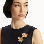 Cherry blossom enamel metal brooch, pale pink petals with gold accents