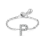 Adjustable sterling silver bracelet with pavé P-shaped initial charm and chain links