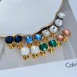 Geometric square stud earring set with multicolor rhinestones and gold-tone posts