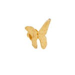 Single gold butterfly earring, angled side view with clasp