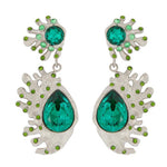 Cactus crystal dangle earrings with emerald-green teardrop stones and green crystal accents