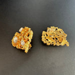 Gold-tone openwork heart clip-on earrings with oval and round clear crystals