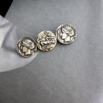 Ancient coin brooch with three distressed silver coin medallions