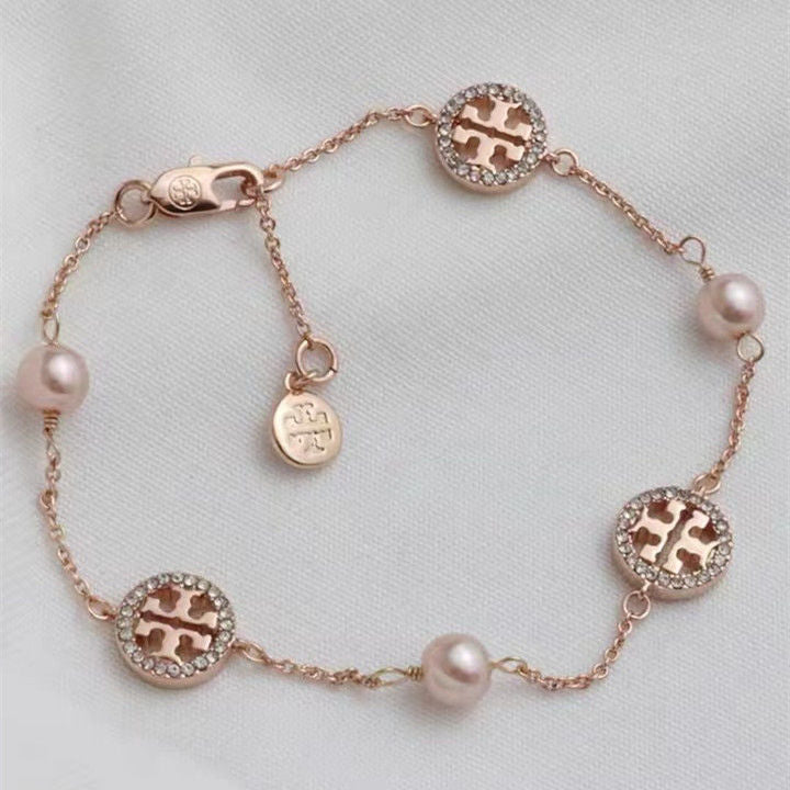Tory Burch Diamond Openwork Logo Bracelet