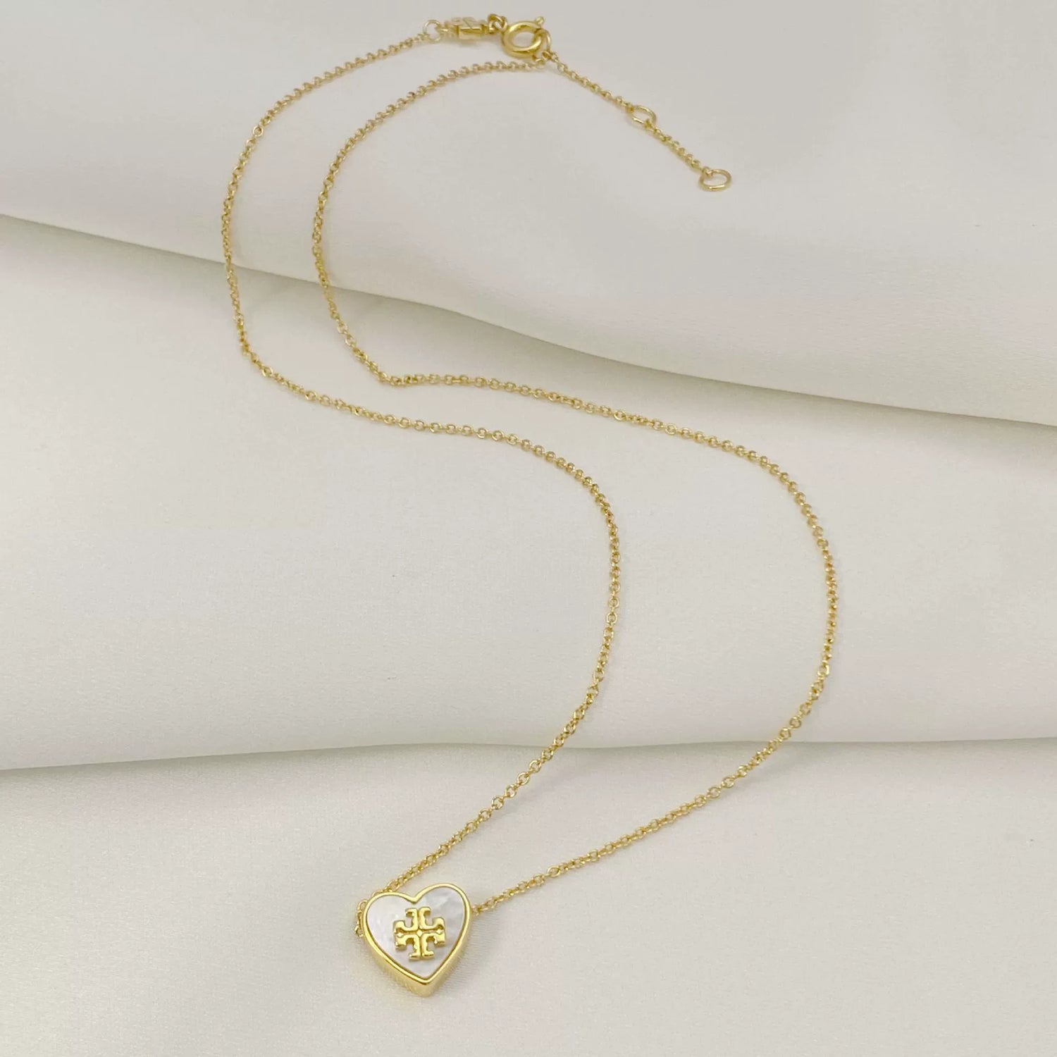 Tory Burch Heart-shaped Mother-of-Pearl Metal Stud Earrings Necklace