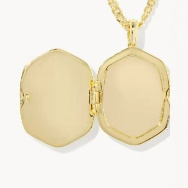 Gold-tone pendant backs with octagon shape and clasp on necklace