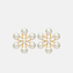 Ferris wheel pearl floral earrings, gold-tone with round white pearls