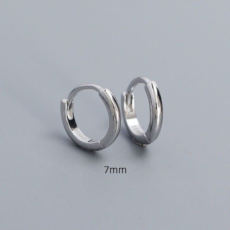 S925光滑圆环耳环，白金色7mm，极简叠戴