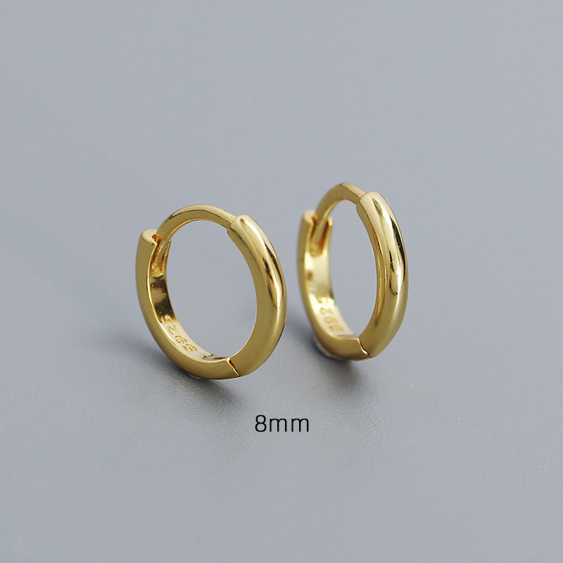 S925光滑圆环耳环，金色8mm，简约圆圈款