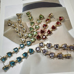 Multi-color heart-shaped crystal drop earrings set, gold-tone links