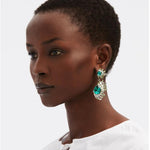 Cactus crystal dangle earrings with emerald-green teardrop stones and sparkling drops