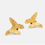 Gold butterfly stud earrings, vintage style with textured wings