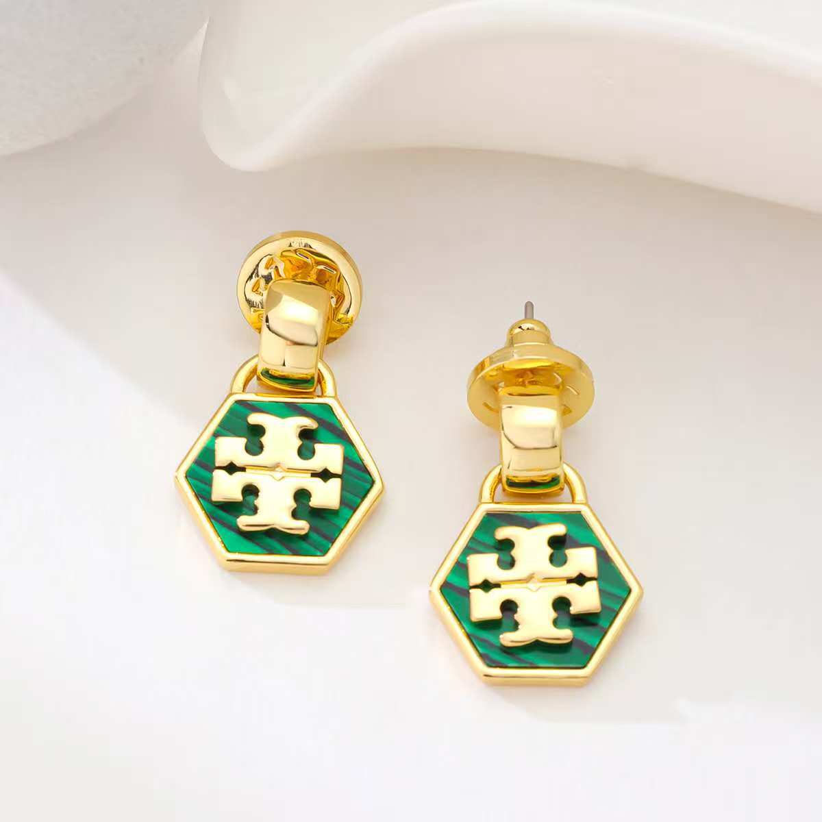 Tory Burch Hexagonal Metal Stud Earrings