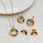 Multicolor zircon donut pendant jewelry set: hoop pendants and matching earrings