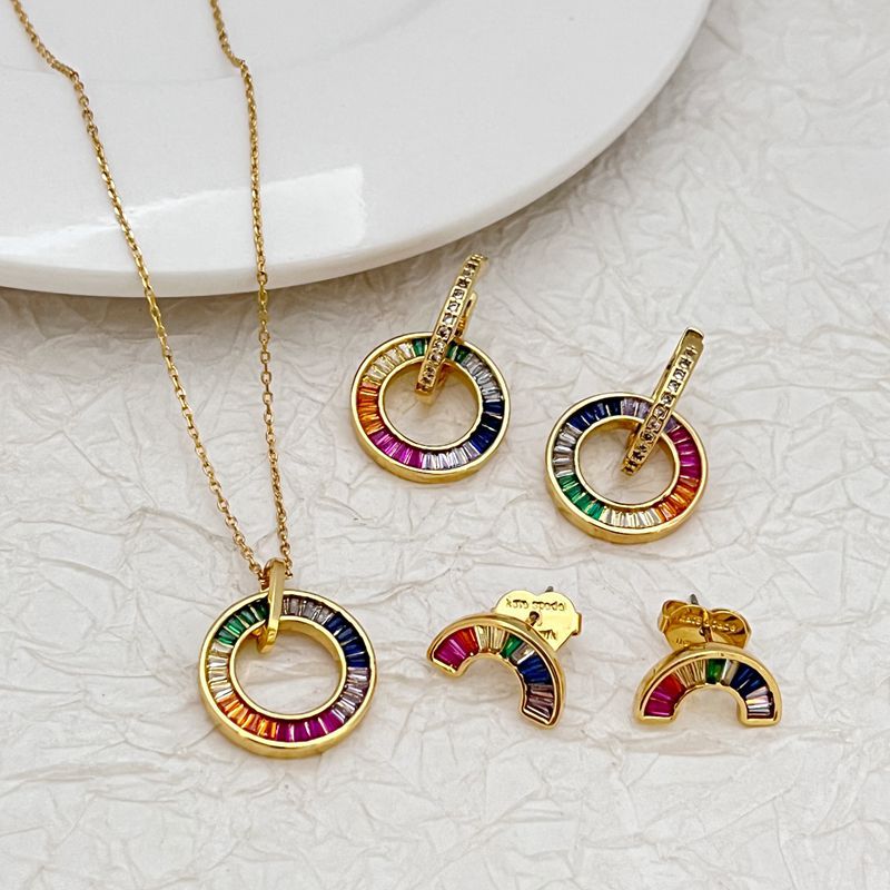 Multicolor zircon donut pendant jewelry set: hoop pendants and matching earrings