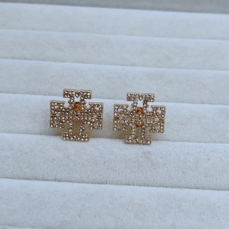Tory Burch Classic Logo Diamond Stud Earrings